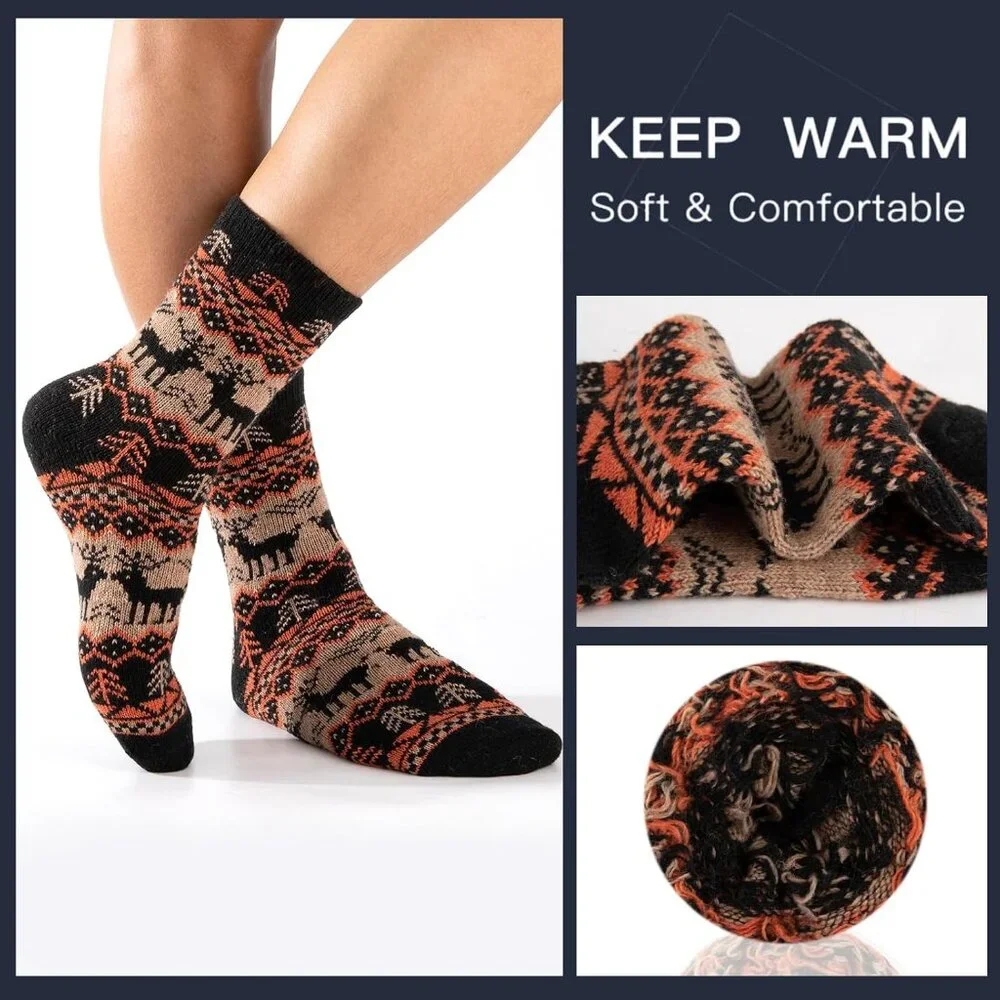 Wool Socks Mens Warm Winter Thermal Thick Pattern Crew Socks for Cold Weather 5 - Picture 3 of 6